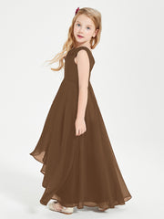 Modern Asymmetrical Cowl Neck Junior Bridesmaid Dresses Brown