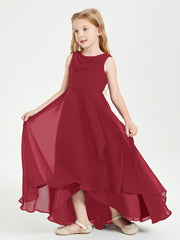 Modern Asymmetrical Cowl Neck Junior Bridesmaid Dresses Burgundy