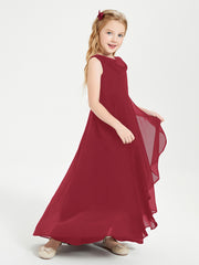 Modern Asymmetrical Cowl Neck Junior Bridesmaid Dresses Burgundy