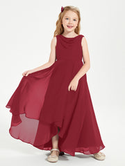 Modern Asymmetrical Cowl Neck Junior Bridesmaid Dresses Burgundy