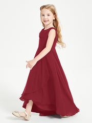 Modern Asymmetrical Cowl Neck Junior Bridesmaid Dresses Burgundy