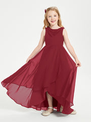 Modern Asymmetrical Cowl Neck Junior Bridesmaid Dresses Burgundy