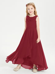 Modern Asymmetrical Cowl Neck Junior Bridesmaid Dresses Burgundy