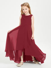 Modern Asymmetrical Cowl Neck Junior Bridesmaid Dresses Burgundy