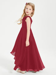 Modern Asymmetrical Cowl Neck Junior Bridesmaid Dresses Burgundy