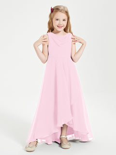 Modern Asymmetrical Cowl Neck Junior Bridesmaid Dresses Candy Pink