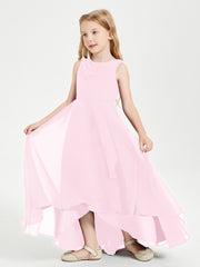 Modern Asymmetrical Cowl Neck Junior Bridesmaid Dresses Candy Pink