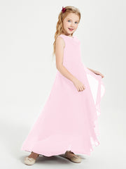 Modern Asymmetrical Cowl Neck Junior Bridesmaid Dresses Candy Pink
