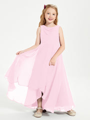 Modern Asymmetrical Cowl Neck Junior Bridesmaid Dresses Candy Pink