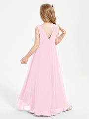 Modern Asymmetrical Cowl Neck Junior Bridesmaid Dresses Candy Pink
