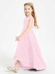 Modern Asymmetrical Cowl Neck Junior Bridesmaid Dresses Candy Pink
