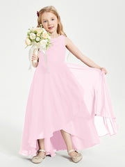 Modern Asymmetrical Cowl Neck Junior Bridesmaid Dresses Candy Pink