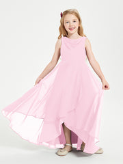 Modern Asymmetrical Cowl Neck Junior Bridesmaid Dresses Candy Pink