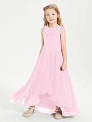 Modern Asymmetrical Cowl Neck Junior Bridesmaid Dresses Candy Pink
