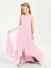 Modern Asymmetrical Cowl Neck Junior Bridesmaid Dresses Candy Pink