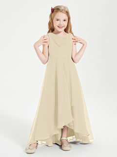 Modern Asymmetrical Cowl Neck Junior Bridesmaid Dresses Champagne