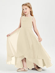 Modern Asymmetrical Cowl Neck Junior Bridesmaid Dresses Champagne