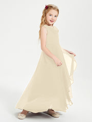 Modern Asymmetrical Cowl Neck Junior Bridesmaid Dresses Champagne