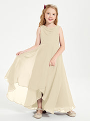 Modern Asymmetrical Cowl Neck Junior Bridesmaid Dresses Champagne