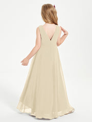 Modern Asymmetrical Cowl Neck Junior Bridesmaid Dresses Champagne