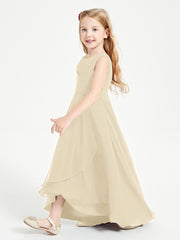 Modern Asymmetrical Cowl Neck Junior Bridesmaid Dresses Champagne