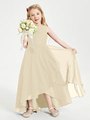 Modern Asymmetrical Cowl Neck Junior Bridesmaid Dresses Champagne