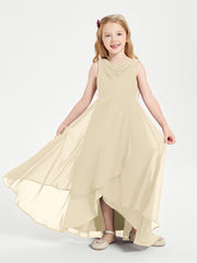 Modern Asymmetrical Cowl Neck Junior Bridesmaid Dresses Champagne
