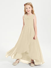 Modern Asymmetrical Cowl Neck Junior Bridesmaid Dresses Champagne