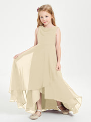 Modern Asymmetrical Cowl Neck Junior Bridesmaid Dresses Champagne