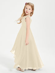Modern Asymmetrical Cowl Neck Junior Bridesmaid Dresses Champagne