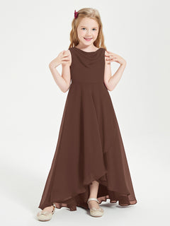 Modern Asymmetrical Cowl Neck Junior Bridesmaid Dresses Chocolate