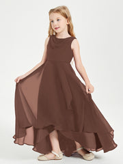 Modern Asymmetrical Cowl Neck Junior Bridesmaid Dresses Chocolate