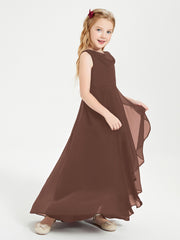 Modern Asymmetrical Cowl Neck Junior Bridesmaid Dresses Chocolate