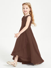 Modern Asymmetrical Cowl Neck Junior Bridesmaid Dresses Chocolate