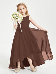 Modern Asymmetrical Cowl Neck Junior Bridesmaid Dresses Chocolate