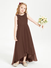 Modern Asymmetrical Cowl Neck Junior Bridesmaid Dresses Chocolate