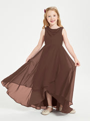 Modern Asymmetrical Cowl Neck Junior Bridesmaid Dresses Chocolate