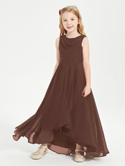 Modern Asymmetrical Cowl Neck Junior Bridesmaid Dresses Chocolate