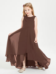 Modern Asymmetrical Cowl Neck Junior Bridesmaid Dresses Chocolate