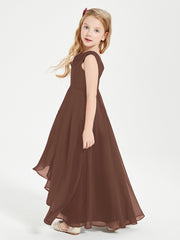 Modern Asymmetrical Cowl Neck Junior Bridesmaid Dresses Chocolate