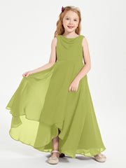 Modern Asymmetrical Cowl Neck Junior Bridesmaid Dresses Clover