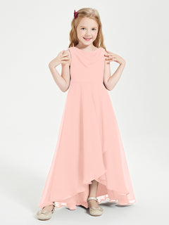 Modern Asymmetrical Cowl Neck Junior Bridesmaid Dresses Coral