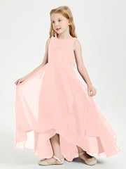 Modern Asymmetrical Cowl Neck Junior Bridesmaid Dresses Coral