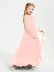 Modern Asymmetrical Cowl Neck Junior Bridesmaid Dresses Coral