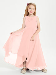 Modern Asymmetrical Cowl Neck Junior Bridesmaid Dresses Coral