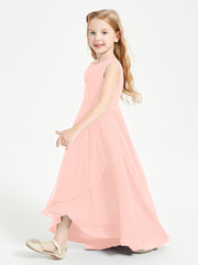Modern Asymmetrical Cowl Neck Junior Bridesmaid Dresses Coral