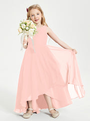 Modern Asymmetrical Cowl Neck Junior Bridesmaid Dresses Coral