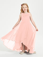Modern Asymmetrical Cowl Neck Junior Bridesmaid Dresses Coral