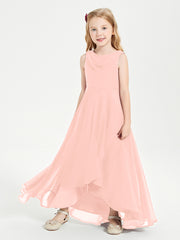 Modern Asymmetrical Cowl Neck Junior Bridesmaid Dresses Coral