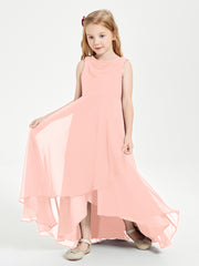 Modern Asymmetrical Cowl Neck Junior Bridesmaid Dresses Coral